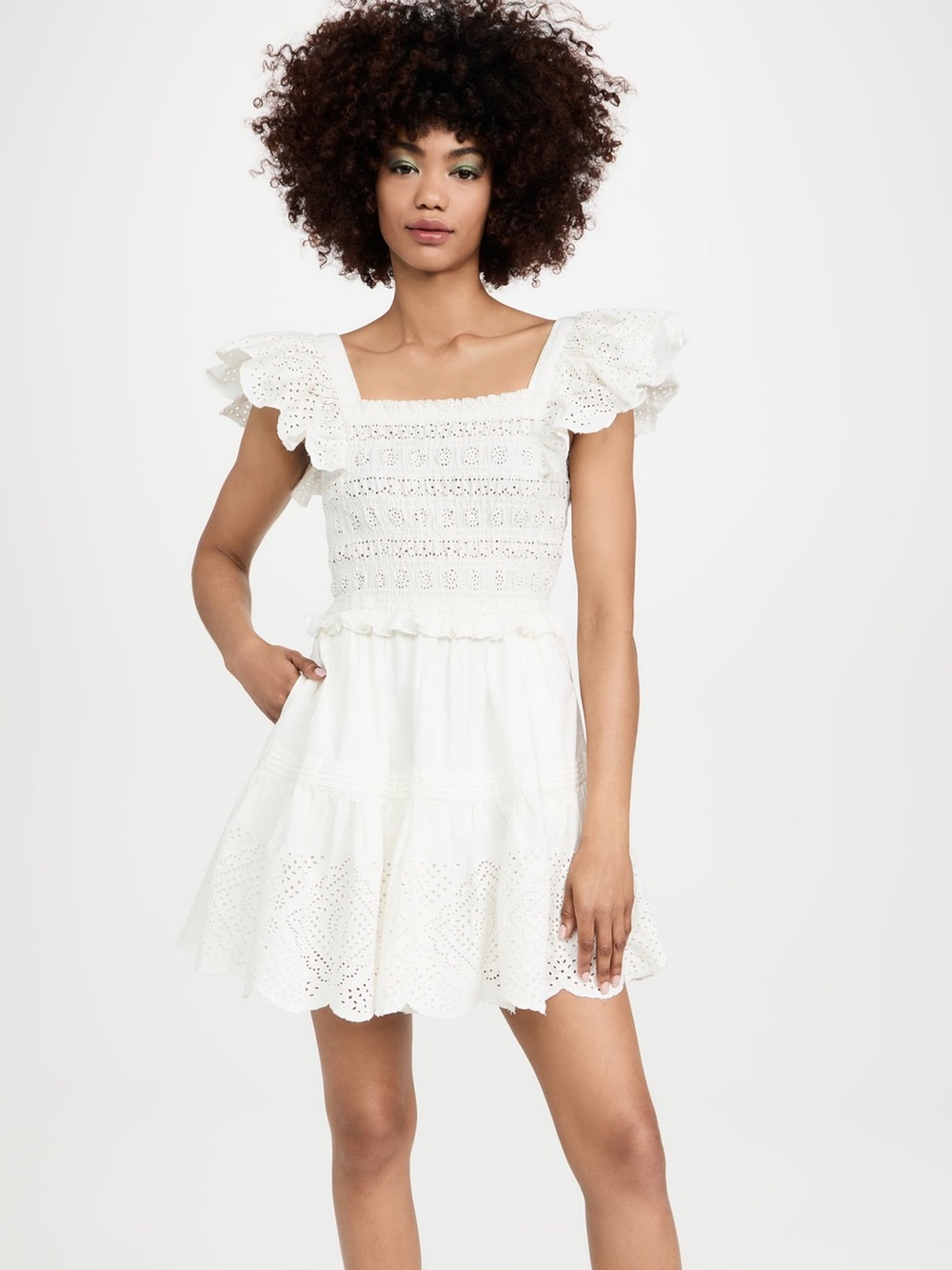 Sea New York Vienna Eyelet Flutter Sleeve Smocked Dress Size M